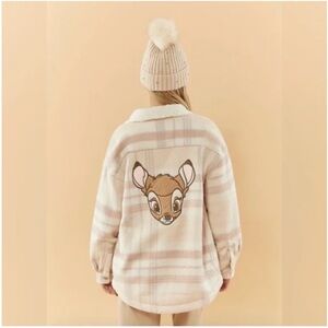 Disney × Forever 21 Cream and Pink Sherpa Bambi Flannel Jacket Sz S
